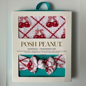Posh Peanut Cherry Swaddle & Headwrap Set - White and Red
